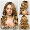 Long Full Wig Synthetic Curly Golden Honey Blonde Dark Roots Middle Part - Willow