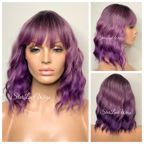 Synthetic Curly Full Wig Black Middle Part Shoulder Length - Monica