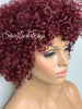 Short Curly Wig Layers Burgundy Bangs - Justina