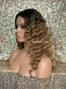 Long Body Wave Wig Dirty Blonde Dark Roots Middle Part Synthetic - Marsha