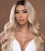 Long Blonde Wavy Synthetic Lace Front Wig Dark Roots - Yasmin