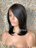 Lace Front Wig Bob Black Side Part Straight Bangs - Elanor
