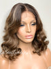 Short Wavy Ash Brown Lace Front Bob Wig Highlights (6x13) Parting Space - Joey