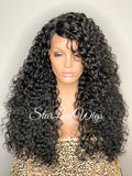Synthetic Lace Front Wig Black Long Curly Layers Side Part - Madelyn
