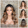 Long Loose Curly Wig Brown Dark Roots Blonde Highlights Middle Part Synthetic - Marcy