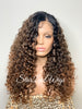 Curly Brown Lace Front Wig Long Curly Layers Middle Part - Vivian