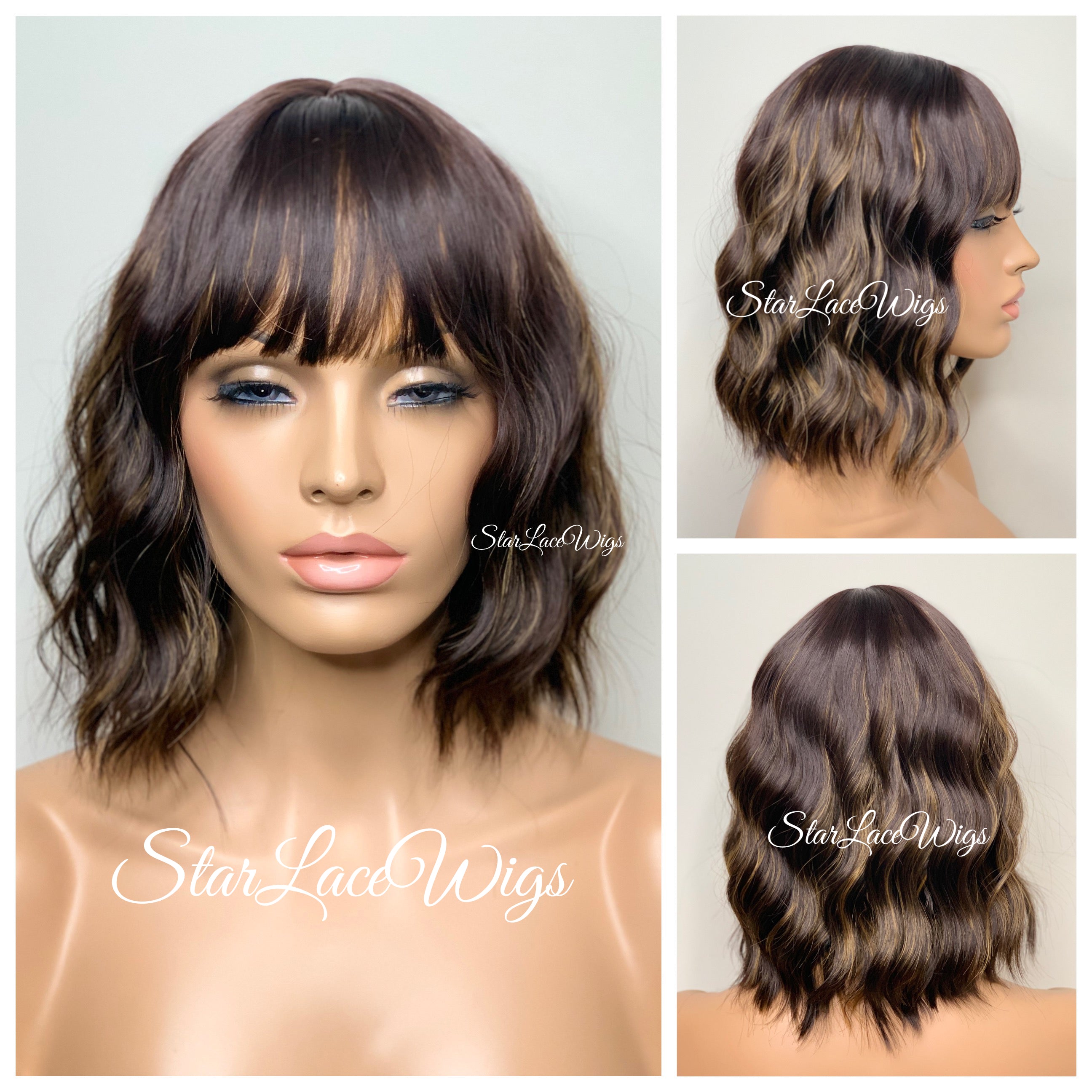 Wavy bob wig with bangs hotsell