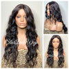 Long Full Wig Synthetic Wavy Black Brown Middle Part Layers - Allegra