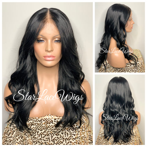 Lace Front Wig Long Wavy Curly Middle Part Black Brown - Rose