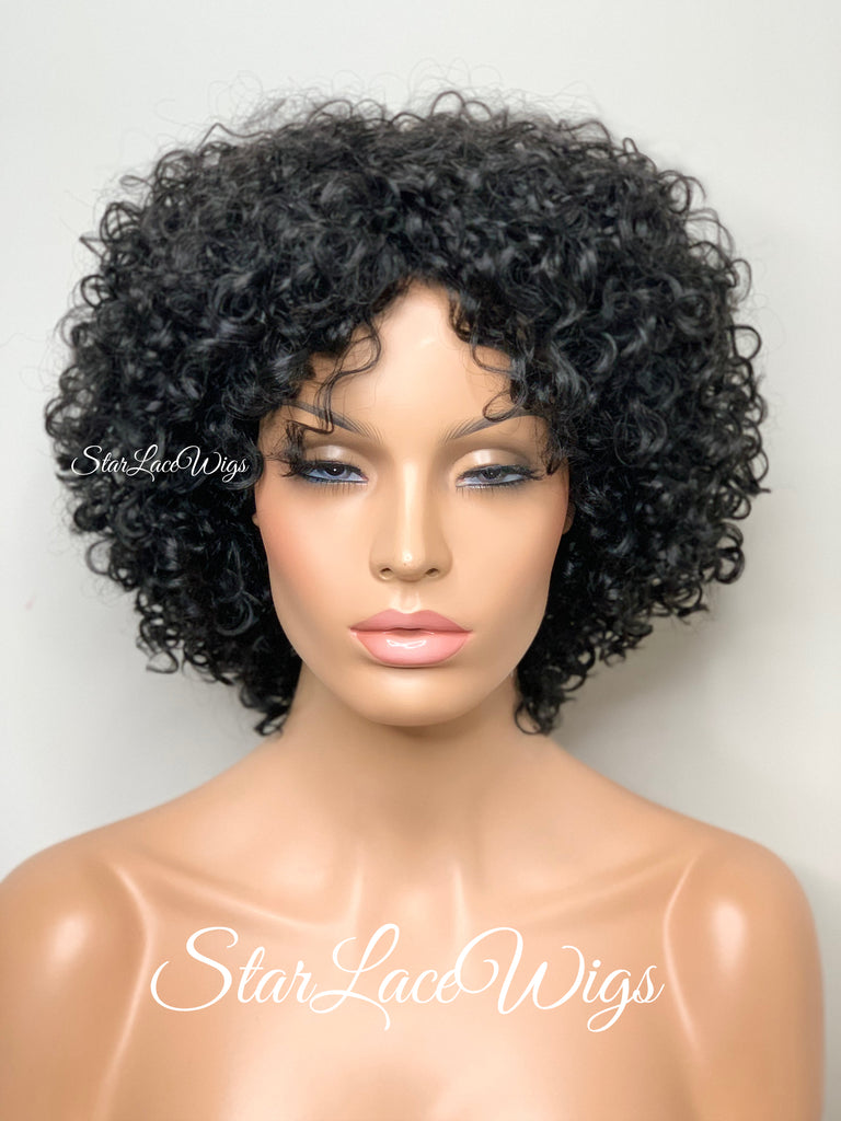 Short Curly Wig Layers Black Bangs - Tina