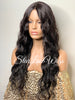 Long Full Wig Synthetic Wavy Black Brown Middle Part Layers - Allegra
