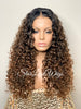 Curly Brown Lace Front Wig Long Curly Layers Middle Part - Vivian