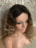 Long Body Wave Wig Dirty Blonde Dark Roots Middle Part Synthetic - Marsha