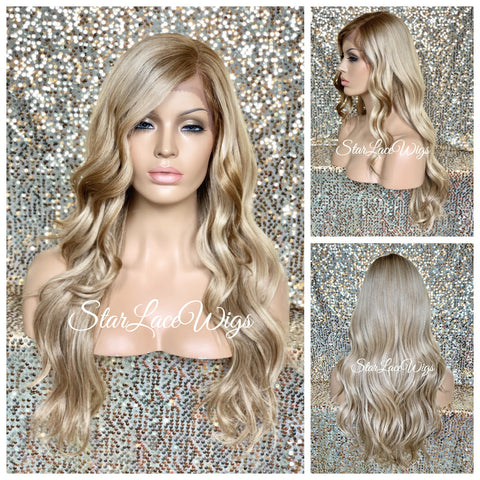 Long Wavy Lace Front Wig Black Brown Middle Part - Cheryl