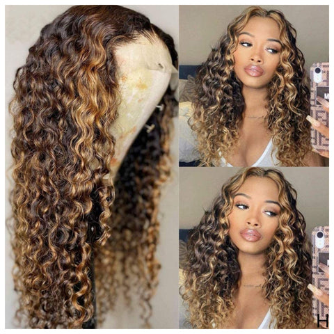 Lace Front Wig Deep Wave Brown #4 & #27 Mix Middle Part - Ciara