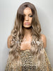 Long Full Wig Synthetic Curly Balayage Ash Blonde Dark Roots Middle Part - Alice