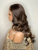 Long Curly Lace Front Wig (6x13) Parting Space Brown Auburn Highlights - Charly