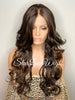 Long Curly Lace Front Wig (6x13) Parting Space Brown Auburn Highlights - Charly