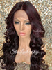 Lace Front Wig Long Synthetic Curly Layers Dark Burgundy Plum Middle Part - Lori
