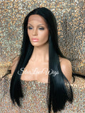Long Straight Lace Front Wig Black Brown Middle Part Baby Hair Synthetic - Karmen