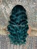 Lace Front Wig Long Synthetic Curly Layers Green Middle Part - Nora
