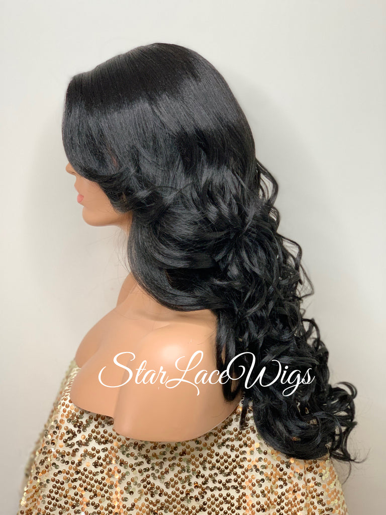 Long Curly Synthetic Lace Front Wig Layers Bangs - Kennedy