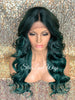 Lace Front Wig Long Synthetic Curly Layers Green Middle Part - Nora
