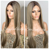 Dark Ash Blonde Lace Front Wig Long Straight Dark Roots Middle Part Synthetic - Mila