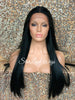 Long Straight Lace Front Wig Black Brown Middle Part Baby Hair Synthetic - Karmen