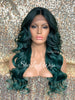 Lace Front Wig Long Synthetic Curly Layers Green Middle Part - Nora