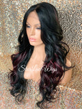 Long Loose Curls Lace Front Wig (6x13) Parting Space Black Burgundy - Dior