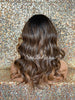 Long Loose Curly Wig Brown Dark Roots Blonde Highlights Middle Part Synthetic - Marcy