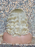 Short Wavy Platinum Blonde Lace Front Bob Wig (6x13) Parting Space - Blanca
