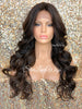 Lace Front Wig Long Synthetic Curly Layers Brown #4 Highlights #30 - Fawn