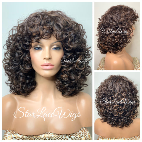 Lace Front Wig Short Wavy Synthetic Bob Black Brown - Amanda