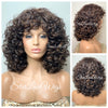 Full Wig Brown #4 with #30 Highlights Curly Bangs Layers - Ira