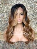 Lace Front Wig Long Synthetic Loose Waves 27/30 Dark Roots Middle Part - Irene