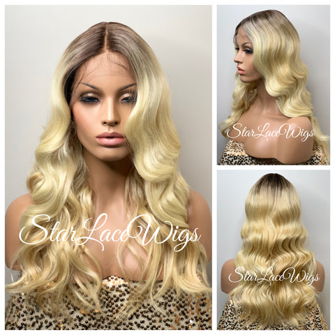 Lace Front Wig Long Synthetic Wavy Layers Black Middle Part - Ashley