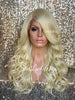 Long Platinum Blonde Lose Curly Layered Synthetic Lace Front Wig Bangs - Jazzy