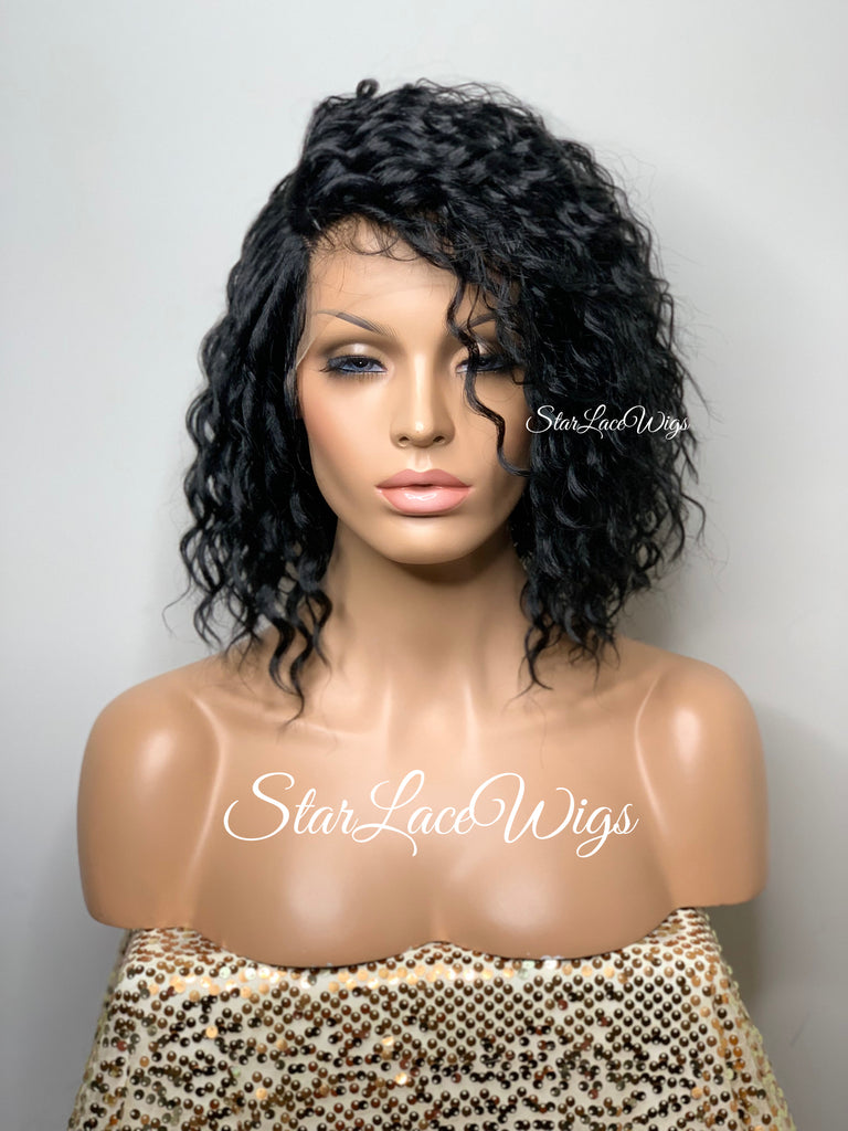 Lace Front Wig Short Wavy Synthetic Bob Black - Nova