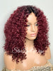 Synthetic Curly Full Wig Burgundy Dark Roots Shoulder Length - Cintia