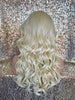 Long Platinum Blonde Lose Curly Layered Synthetic Lace Front Wig Bangs - Jazzy