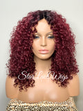 Synthetic Curly Full Wig Burgundy Dark Roots Shoulder Length - Cintia