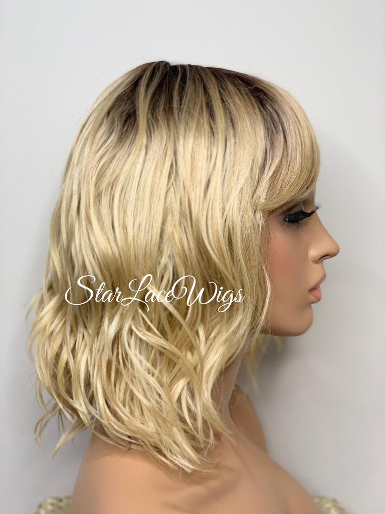 Blonde Wavy Bob Wig with Bangs Rooted - Maryanne