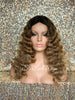 Long Body Wave Wig Dirty Blonde Dark Roots Middle Part Synthetic - Marsha