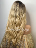 Long Blonde Wavy Synthetic Lace Front Wig Dark Roots Side Part - Maria