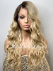Long Blonde Wavy Synthetic Lace Front Wig Dark Roots Side Part - Maria