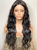 Long Full Wig Synthetic Wavy Black Brown Middle Part Layers - Allegra