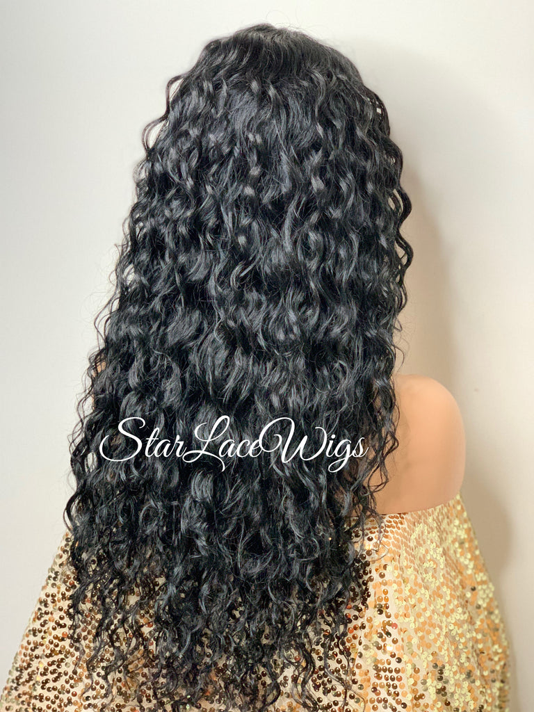 Lace Front Wig Long Wavy Curly Middle Part Black - Aurora