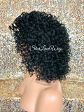 Lace Front Wig Short Curly Synthetic Bob Side Part Bangs - Louise